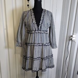 Madison Mathews Womens Navy and Tan Chevron Print Mini Rachel Dress Size Medium